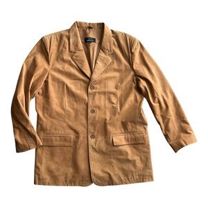 CITY Jones New York mustard yellow genuine leather men’s 3 buttons Blazer Sz 46L